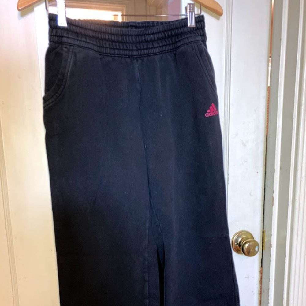 Black Adidas Sweats with Pink Logo